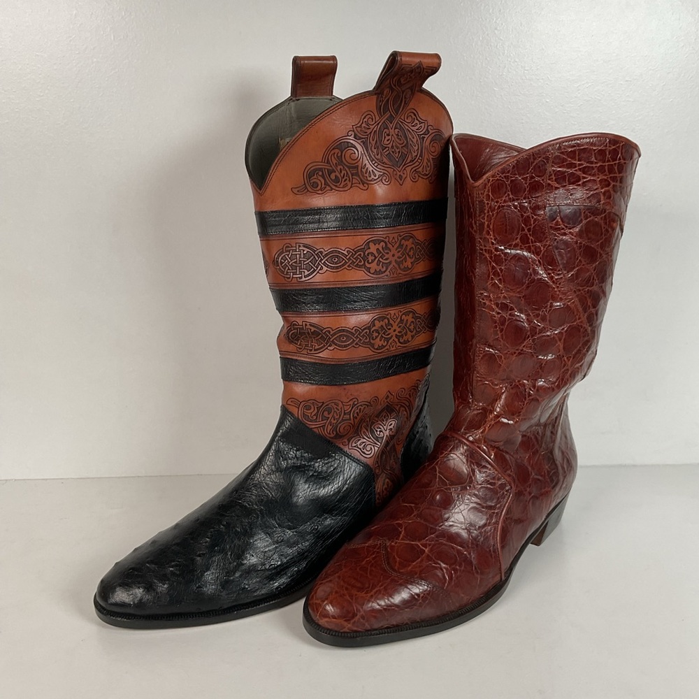 Vintage Lorenzo Banfi Western Boots | Ostrich & Crocodile | Set of (2) | 9 M